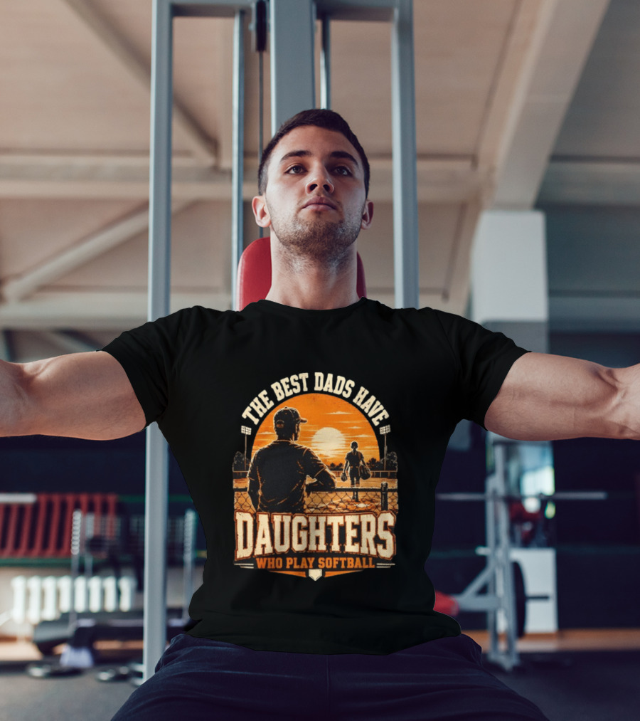 The Best Dads Have Daughters Who Play Softball Vintage Sunset Scene T-Shirt