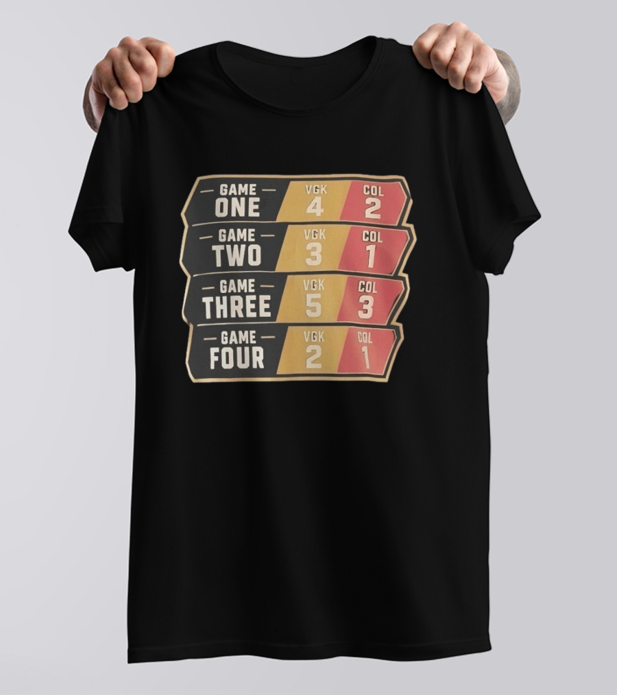 Vegas Golden Knights Vs Colorado Avalanche Game One To Four Scores VGK COL T-Shirt