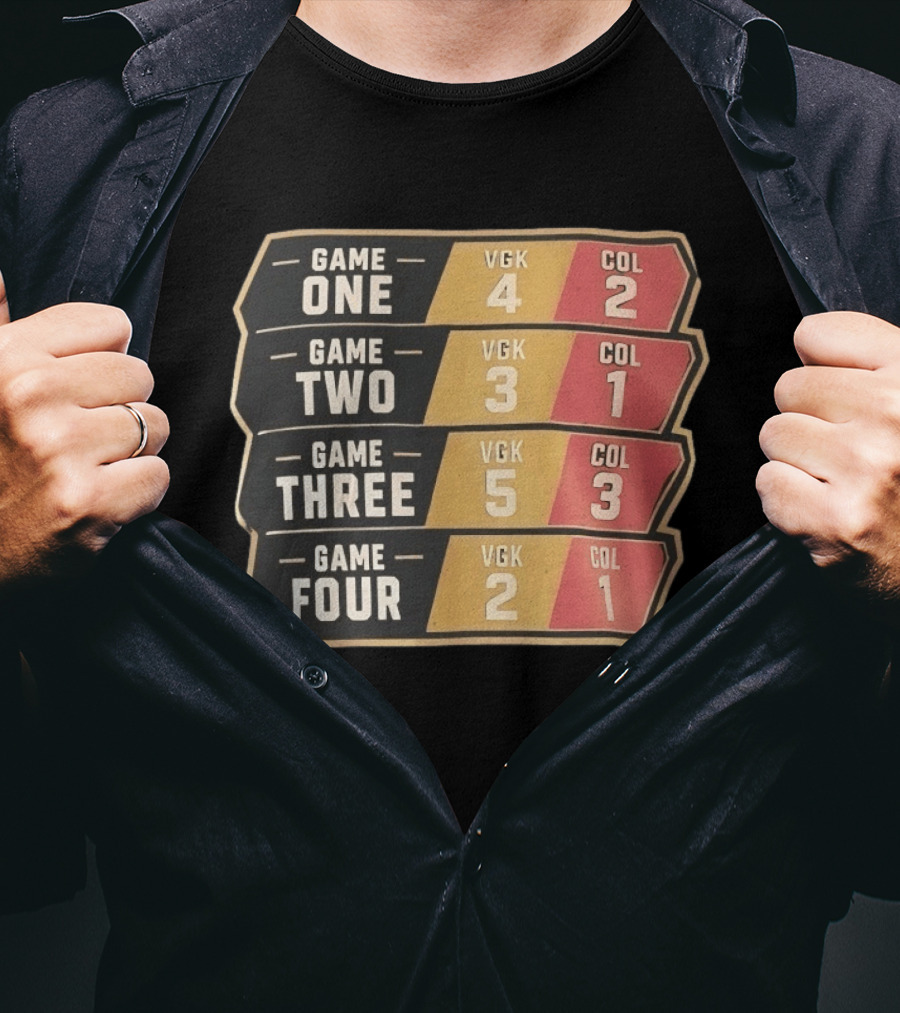 Vegas Golden Knights Vs Colorado Avalanche Game One To Four Scores VGK COL T-Shirt