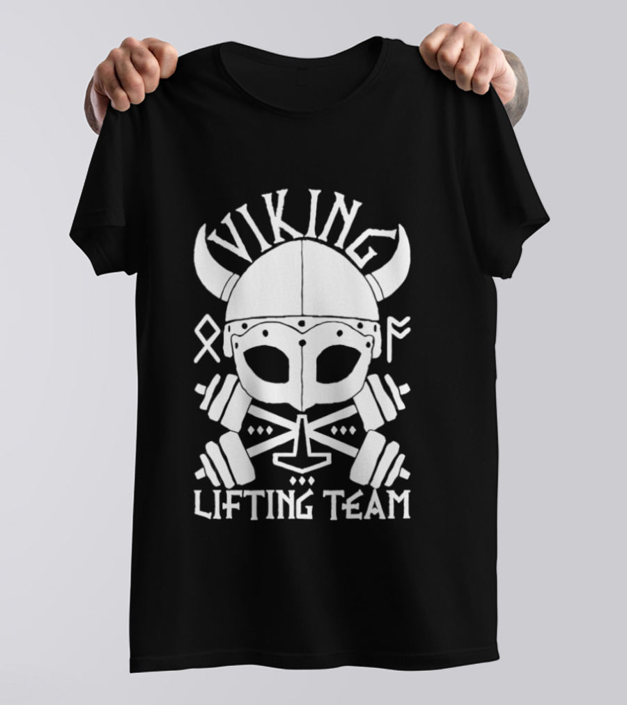 Viking Lifting Team Skull With Barbell And Helmet T-Shirt