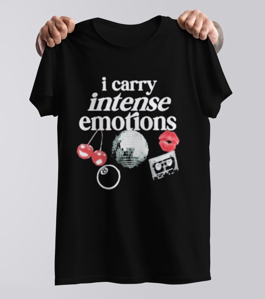 I Carry Intense Emotions Disco Ball Cherries Cassette Tape T-Shirt
