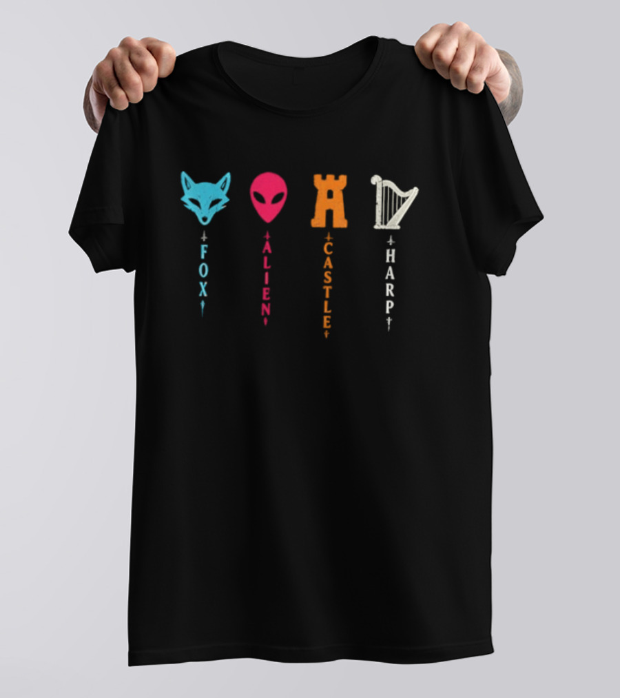 Fox Alien Castle Harp Vertical T-Shirt