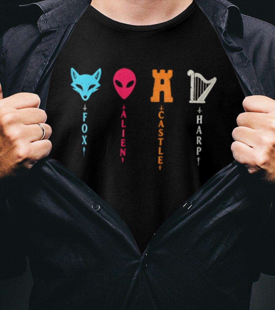 Fox Alien Castle Harp Vertical T-Shirt