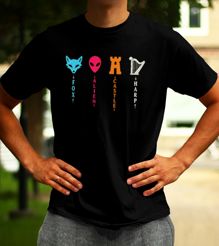 Fox Alien Castle Harp Vertical T-Shirt