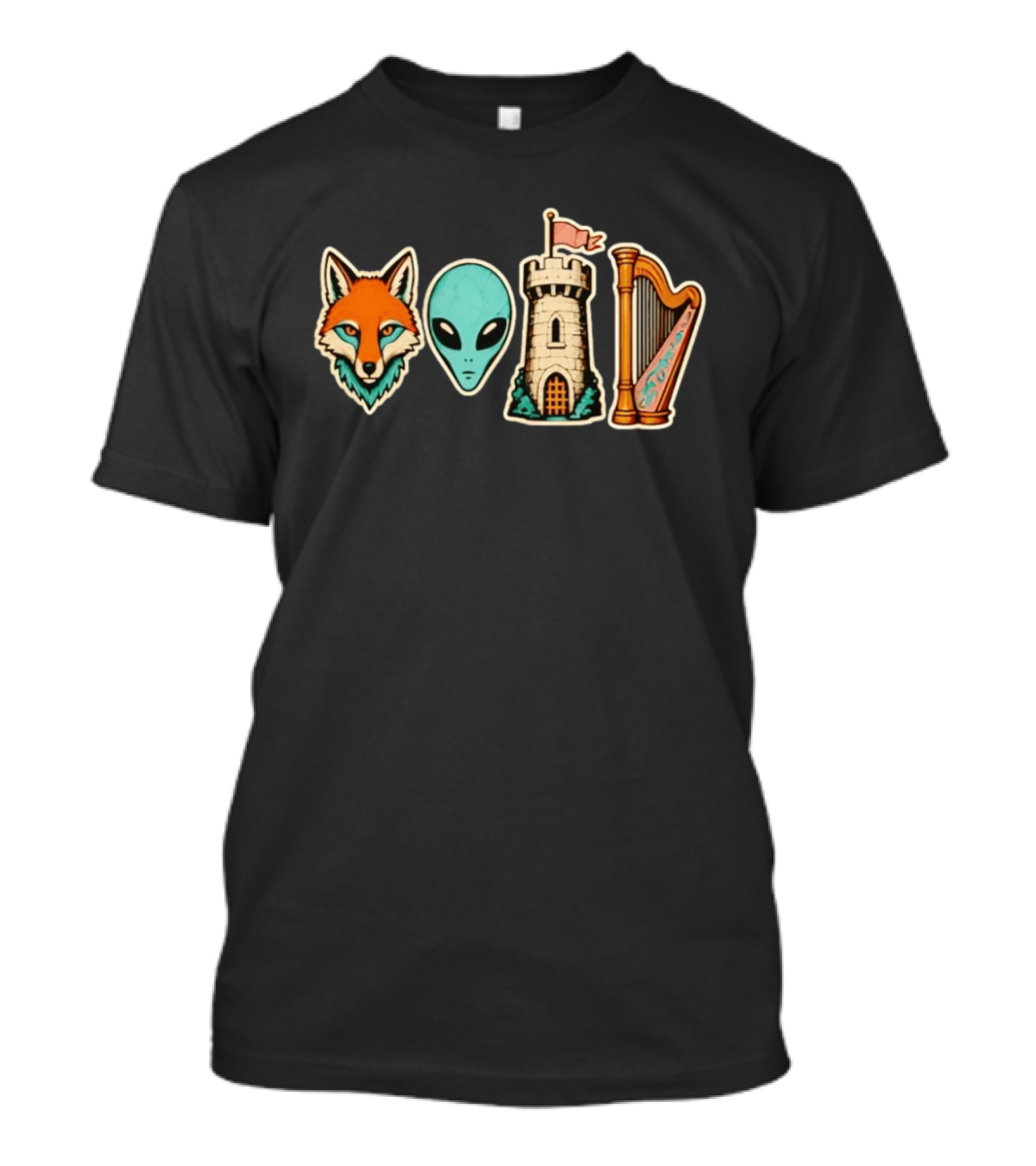Fox Alien Castle Harp Stone Path Void T-Shirt