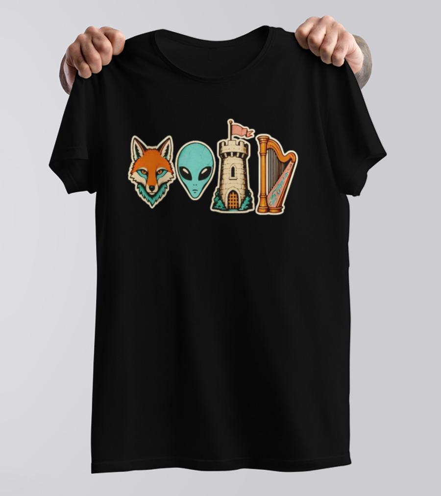 Fox Alien Castle Harp Stone Path Void T-Shirt