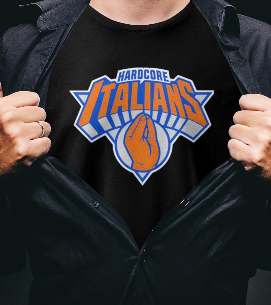Hardcore Italians NY Knicks Basketball Logo Hand Gesture T-Shirt