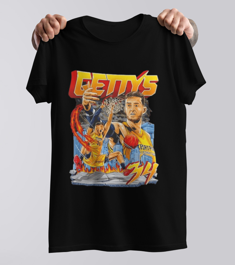 GETTYS 34 Kesatria Bengawan Solo Basketball Player Urban Slam Dunk Action T-Shirt