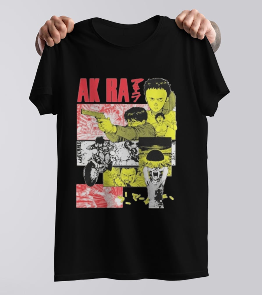 Akira Manga Panels Gun Motorcycle Explosion Red Yellow T-Shirt