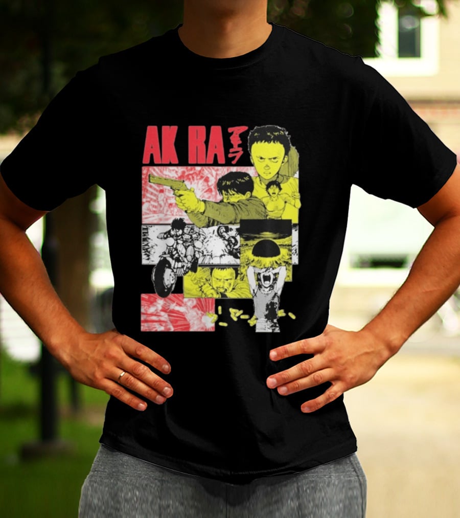 Akira Manga Panels Gun Motorcycle Explosion Red Yellow T-Shirt