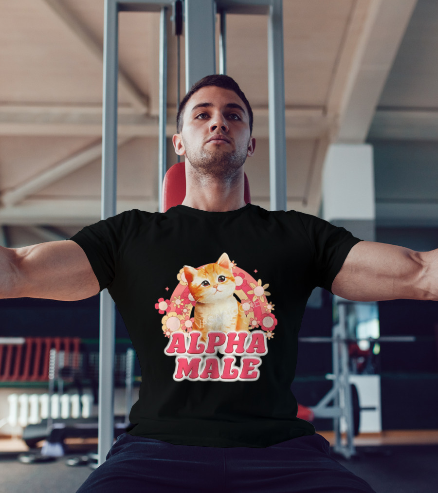 Alpha Male Kitten With Rainbow And Floral T-Shirt
