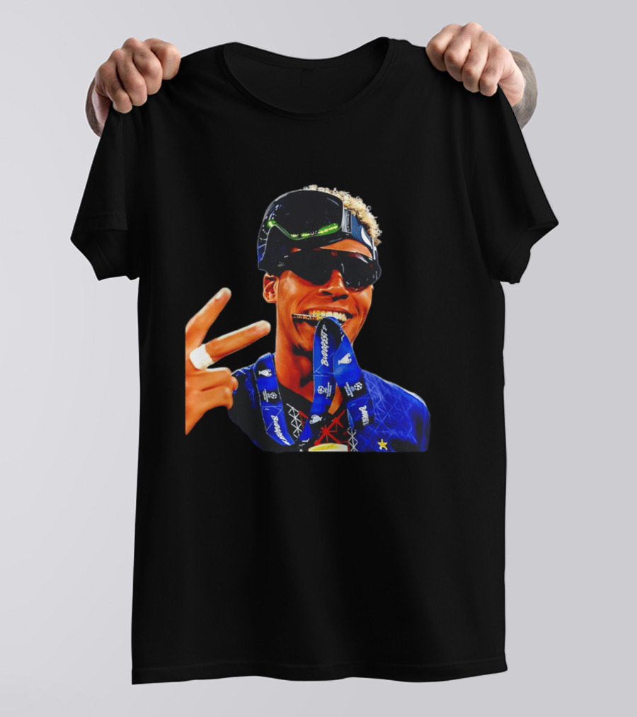 Paris Saint Germain Desire Doue Biting Medal Victory Celebration T-Shirt