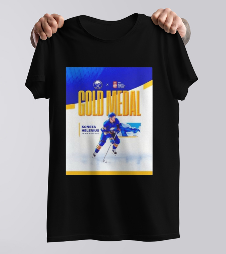 Konsta Helenius Team Finland 2023 Gold Medal Hockey T-Shirt