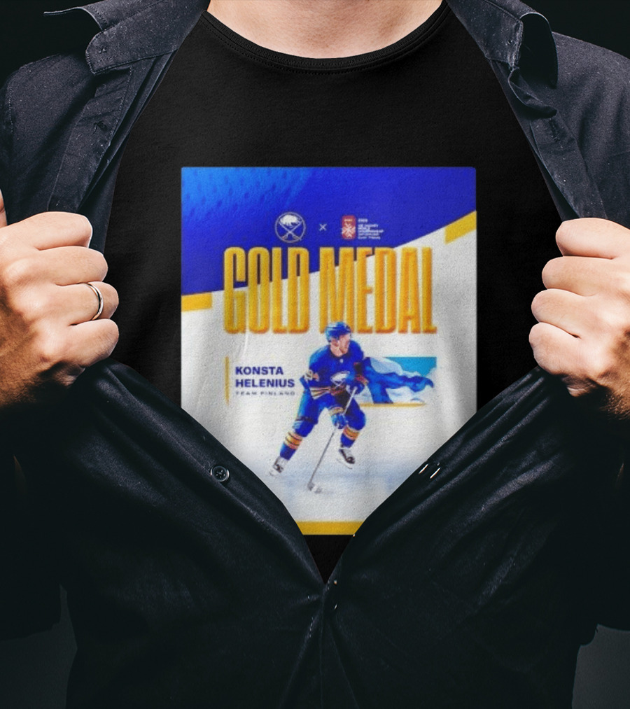 Konsta Helenius Team Finland 2023 Gold Medal Hockey T-Shirt