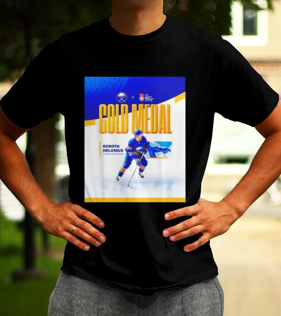 Konsta Helenius Team Finland 2023 Gold Medal Hockey T-Shirt