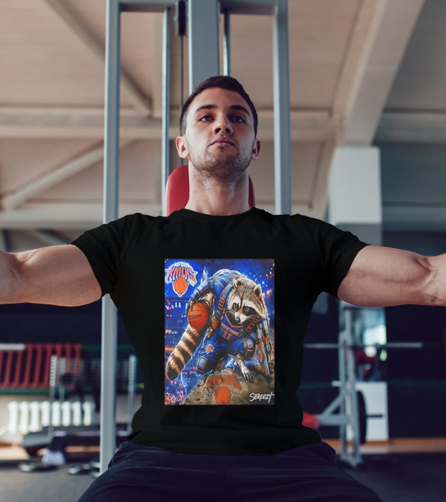 Rocket Raccoon New York Knicks Marvel Guardians NBA Crossover Wilson Ball T-Shirt