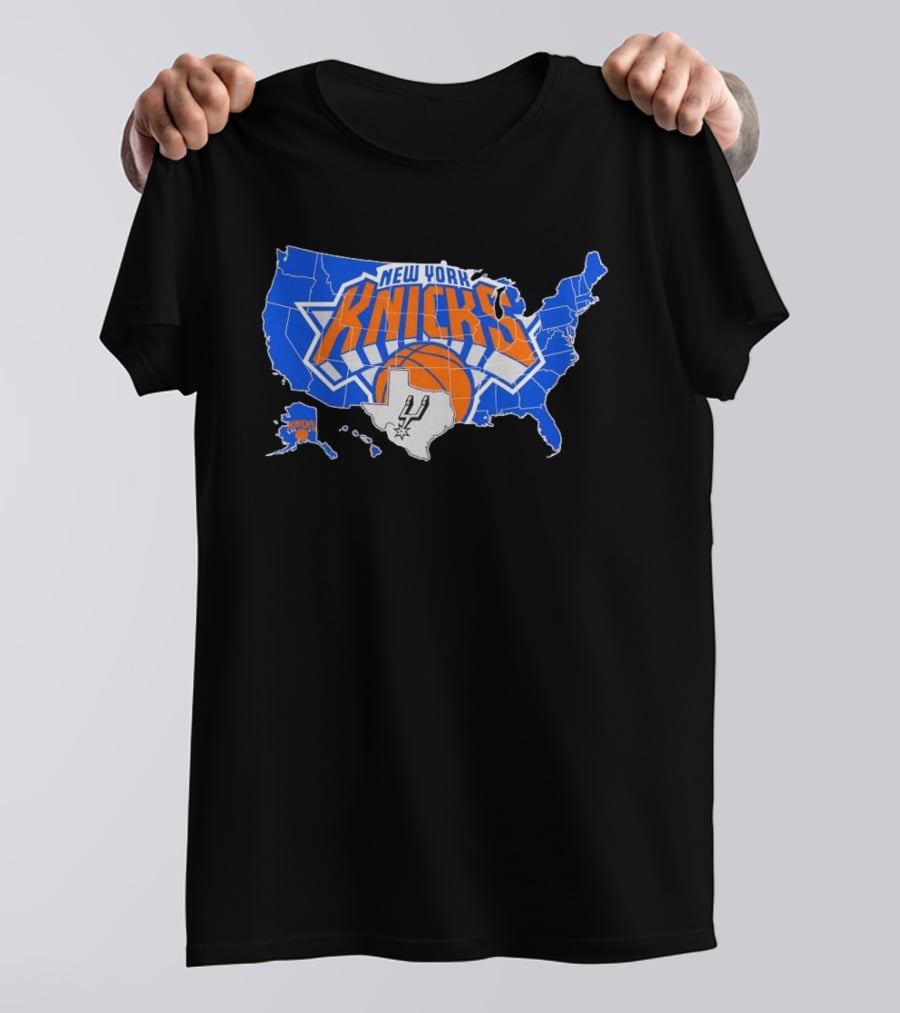 New York Knicks San Antonio Spurs USA Map T-Shirt