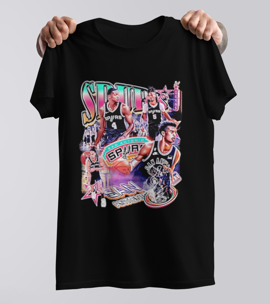 Spurs San Antonio Texas Basketball Players Collage T-Shirt
