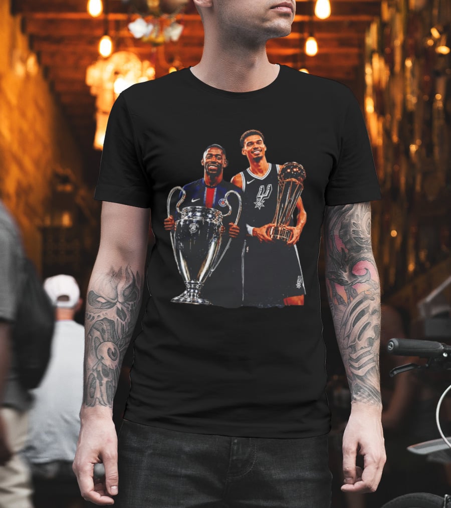 Ousmane Dembele PSG UEFA Champions League Victor Wembanyama San Antonio Spurs NBA Trophy T-Shirt