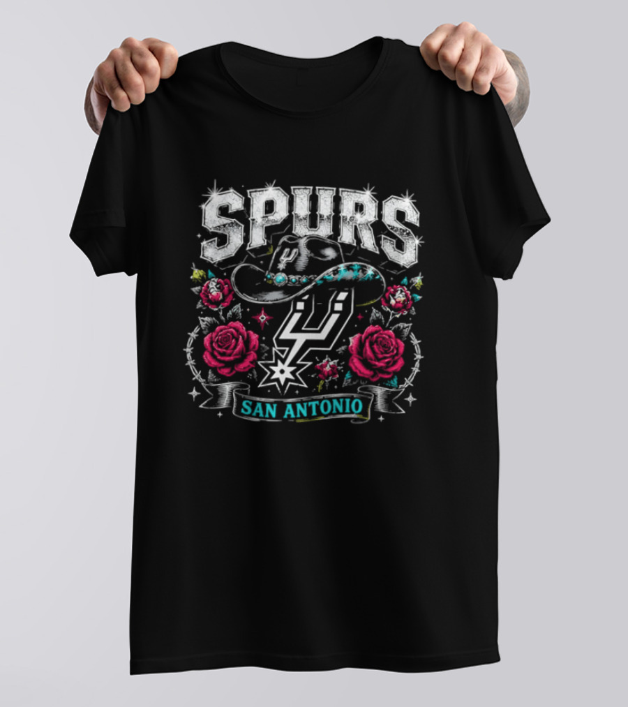 Spurs San Antonio Cowboy Hat Roses Basketball Team T-Shirt