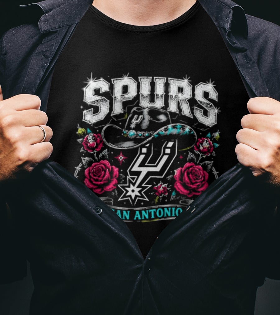 Spurs San Antonio Cowboy Hat Roses Basketball Team T-Shirt