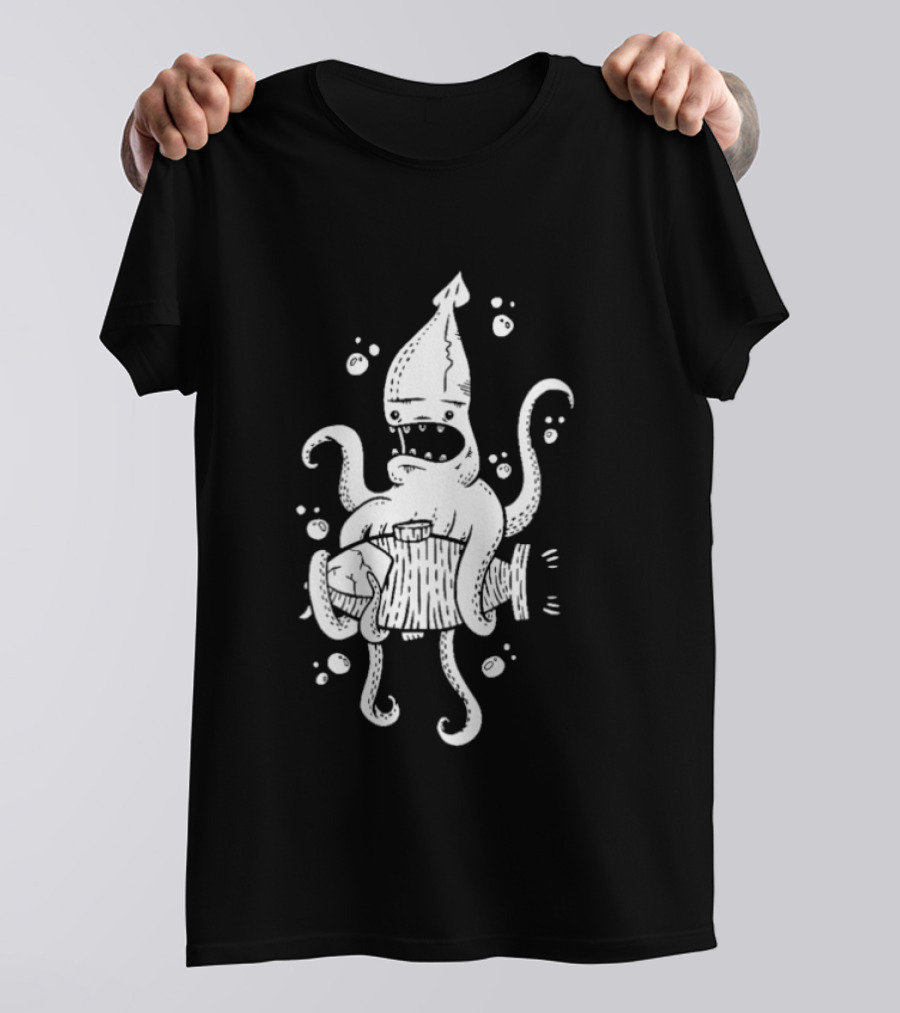 Squid Monster With Barrel Sea Creature Ocean Adventure T-Shirt