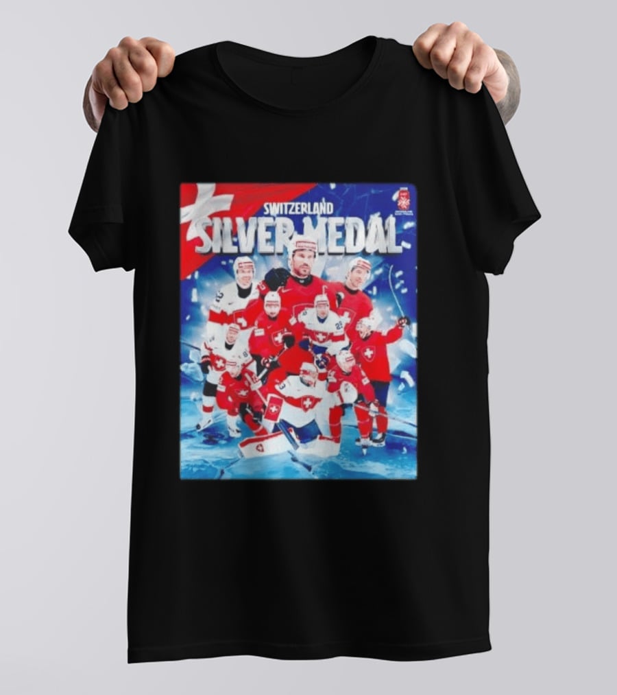 Switzerland Silver Medal 2026 IIHF Men's Ice Hockey Team Victory Celebration T-Shirt