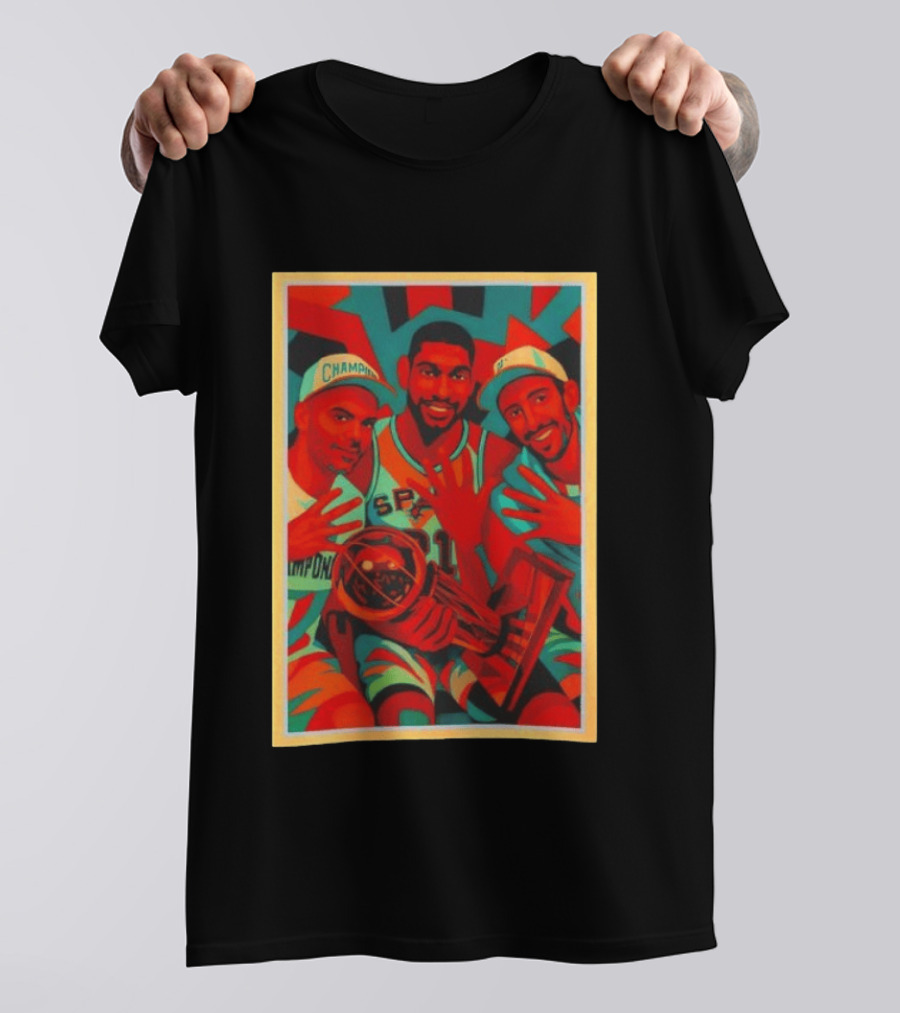 Champions Tim Duncan Spurs Teammates Trophy Victory Celebration T-Shirt