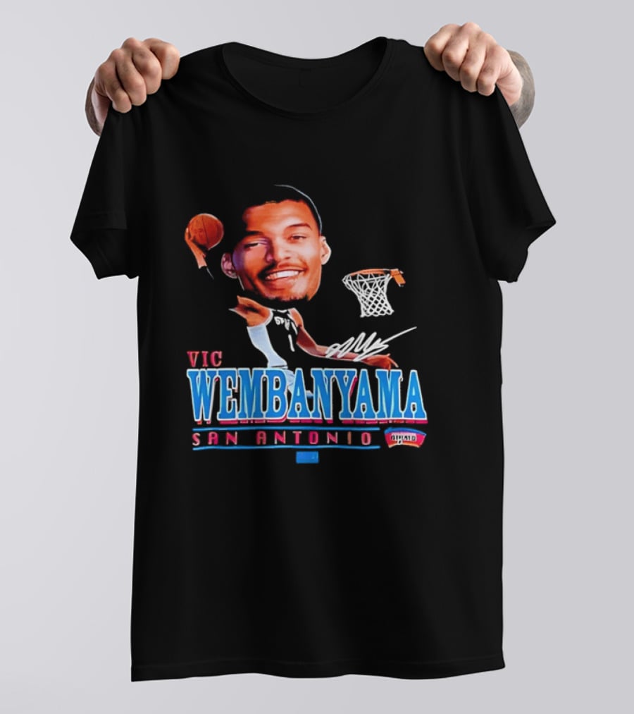 Vic Wembanyama Dunking San Antonio Spurs Autograph T-Shirt