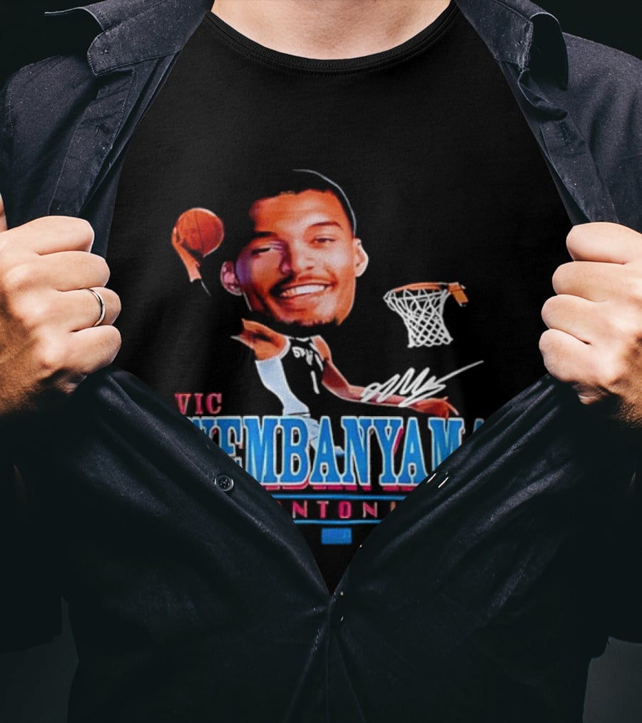 Vic Wembanyama Dunking San Antonio Spurs Autograph T-Shirt