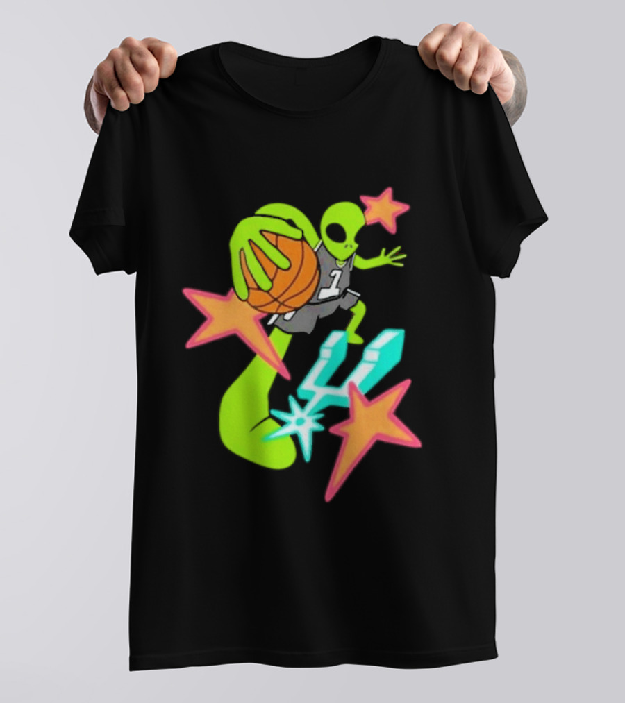 Victor Wembanyama Spurs Alien Basketball Dunk With Stars And Number 1 Jersey T-Shirt