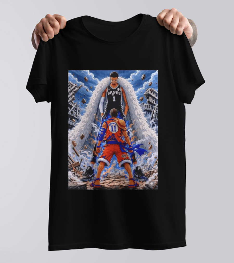Wembanyama Spurs Vs Brunson Luffy Knicks Anime Crossover Showdown T-Shirt