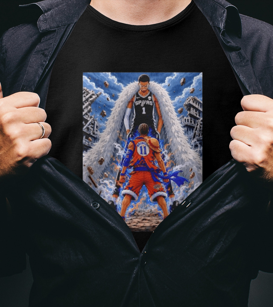 Wembanyama Spurs Vs Brunson Luffy Knicks Anime Crossover Showdown T-Shirt