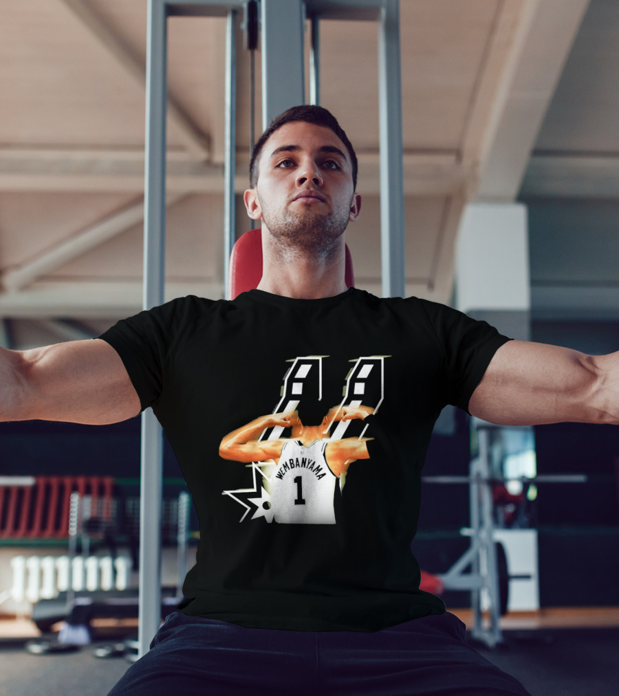 Wembanyama Flexing Back View Number 1 San Antonio Spurs NBA T-Shirt