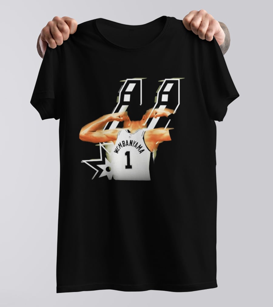 Wembanyama Flexing Back View Number 1 San Antonio Spurs NBA T-Shirt
