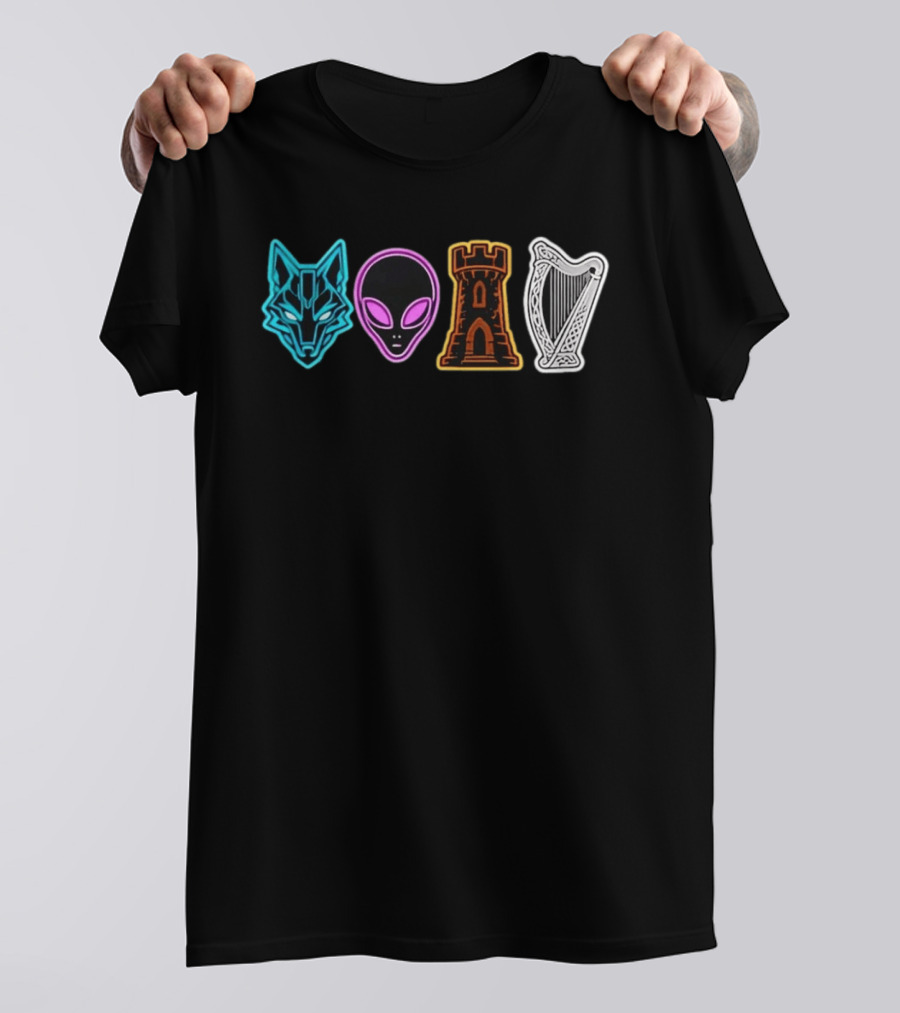 Wolf Alien Castle Harp T-Shirt