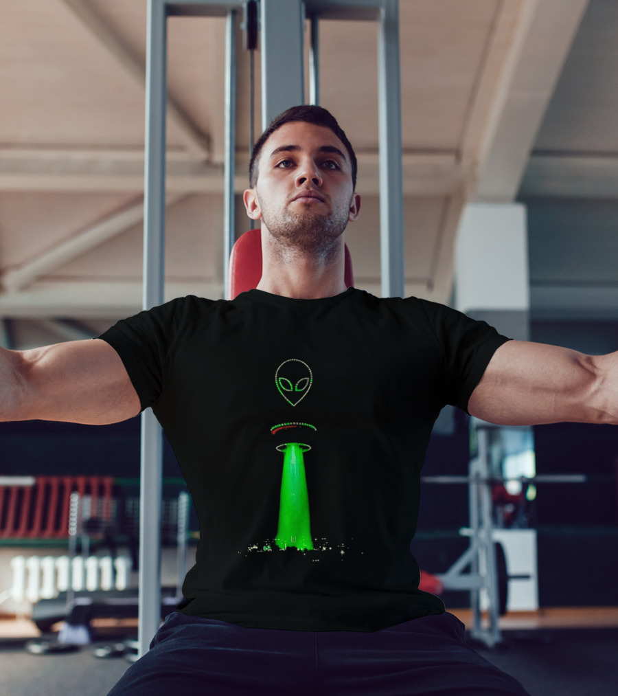 Alien Beam Over City Night Skyline Glow T-Shirt