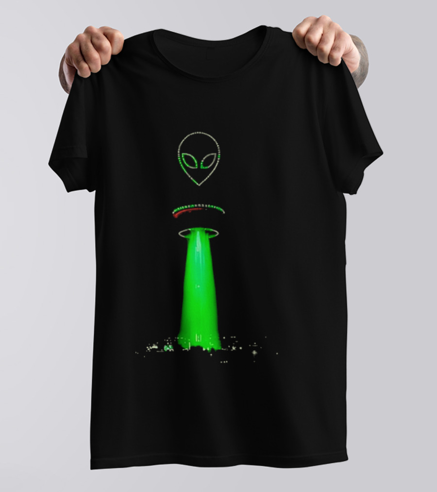 Alien Beam Over City Night Skyline Glow T-Shirt
