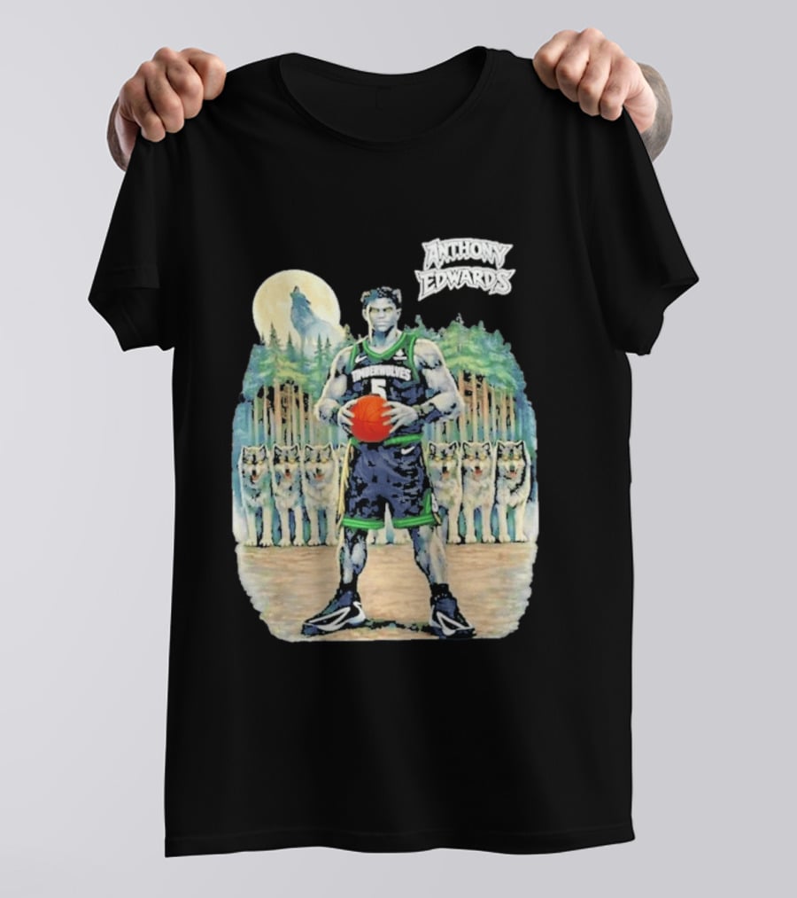 Anthony Edwards Timberwolves Basketball Player With Wolves Moon T-Shirt