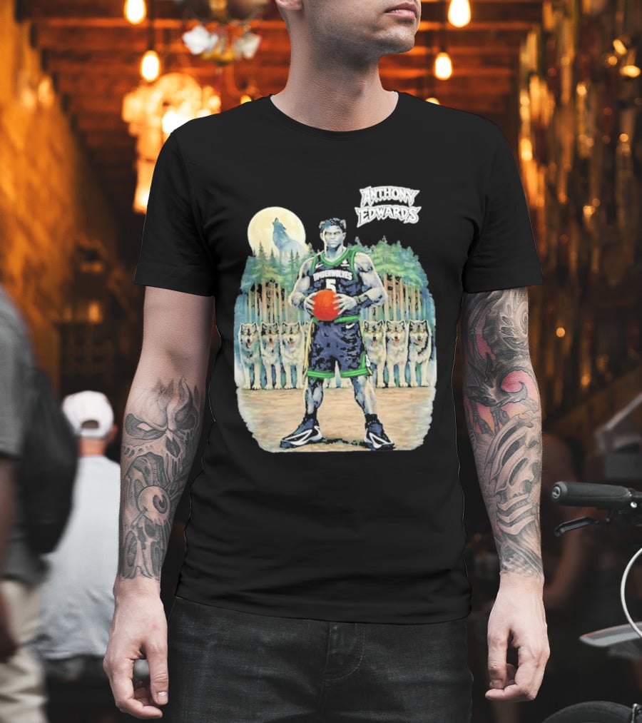 Anthony Edwards Timberwolves Basketball Player With Wolves Moon T-Shirt
