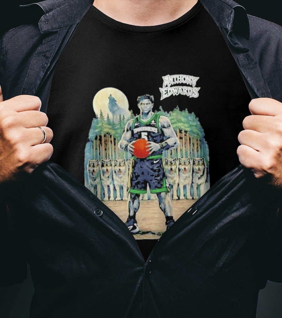 Anthony Edwards Timberwolves Basketball Player With Wolves Moon T-Shirt