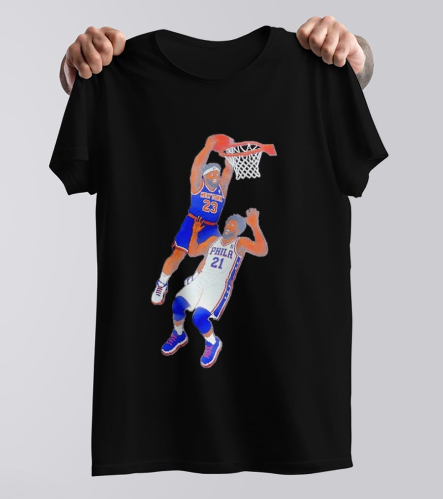 Pixel Art Basketball Dunk Mitchell Robinson New York 23 Joel Embiid PHILA 21 T-Shirt