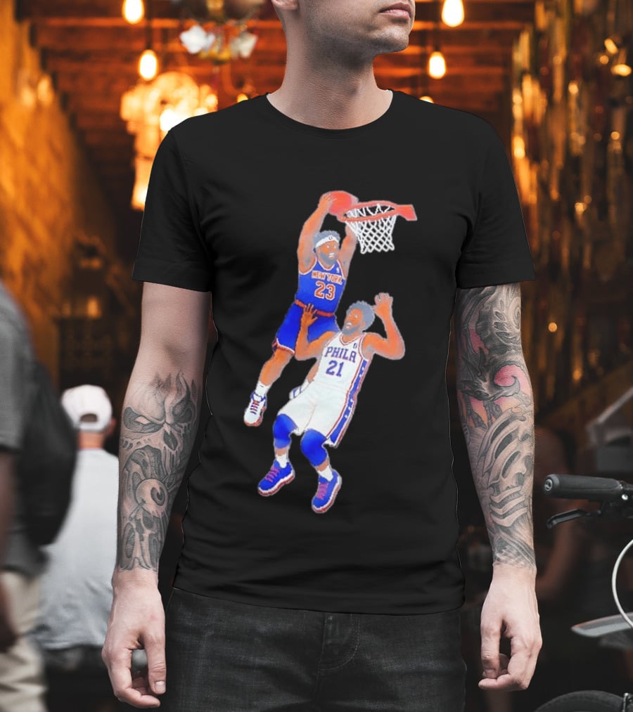 Pixel Art Basketball Dunk Mitchell Robinson New York 23 Joel Embiid PHILA 21 T-Shirt