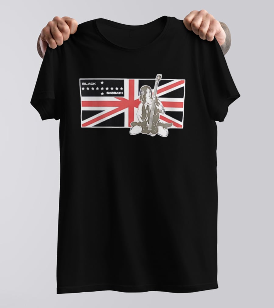 Black Sabbath Union Jack Flag With Guitarist Iconic Band T-Shirt