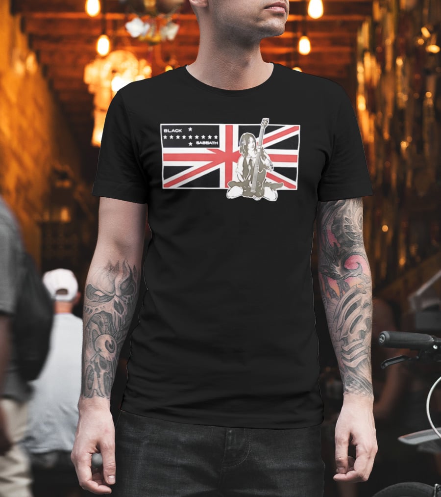 Black Sabbath Union Jack Flag With Guitarist Iconic Band T-Shirt