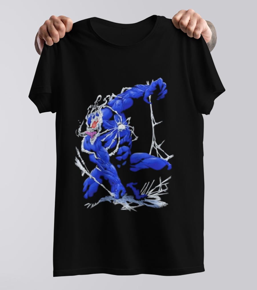 Marvel Blue Venom Symbiote Crouching Dynamic Pose T-Shirt