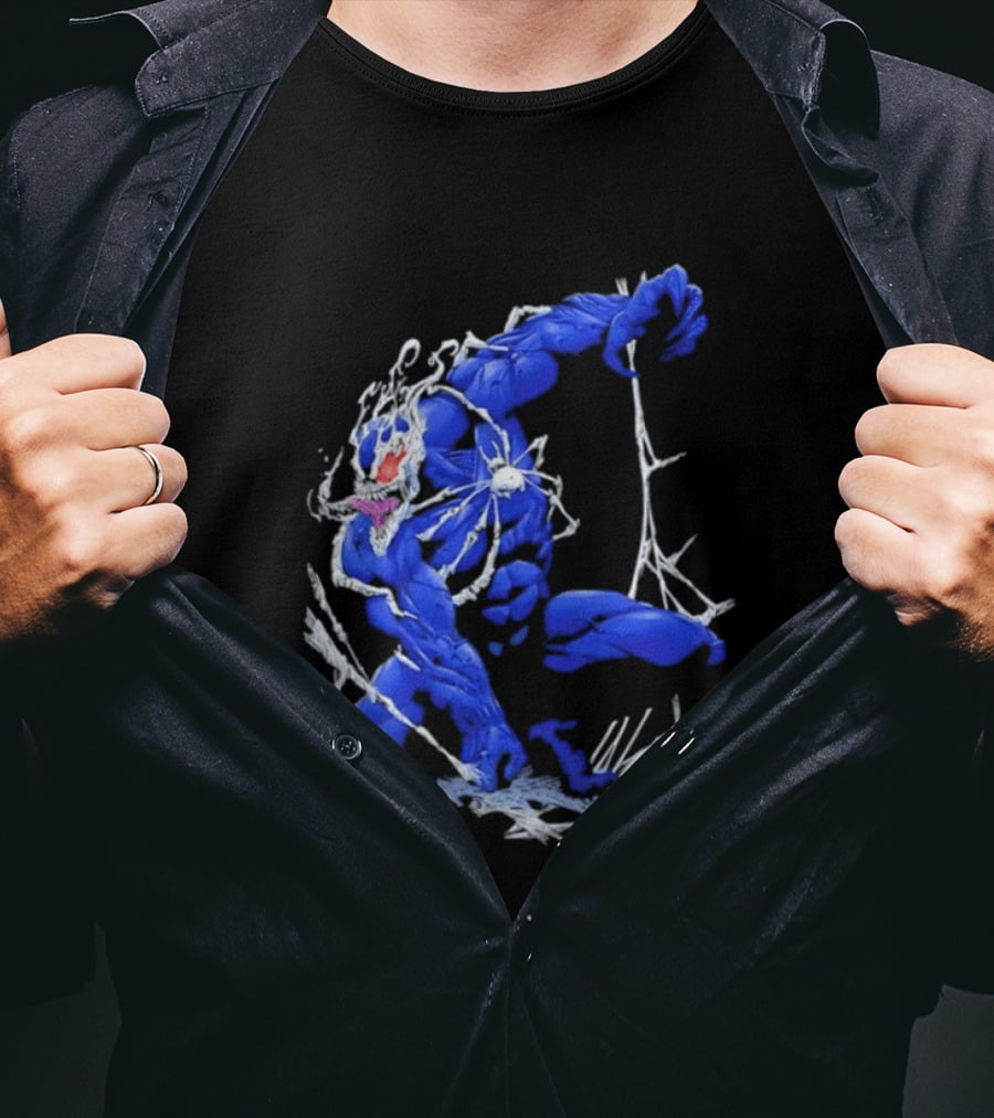 Marvel Blue Venom Symbiote Crouching Dynamic Pose T-Shirt