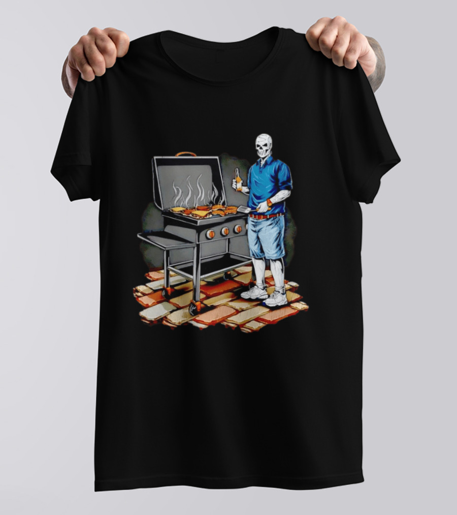 Skeleton Grilling BBQ With Beer And Burgers T-Shirt