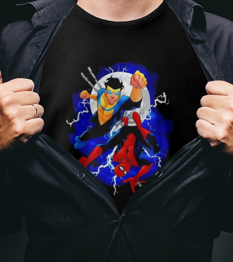 Invincible Spider Man Marvel Comics Crossover Action Hero Dynamic Duo T-Shirt