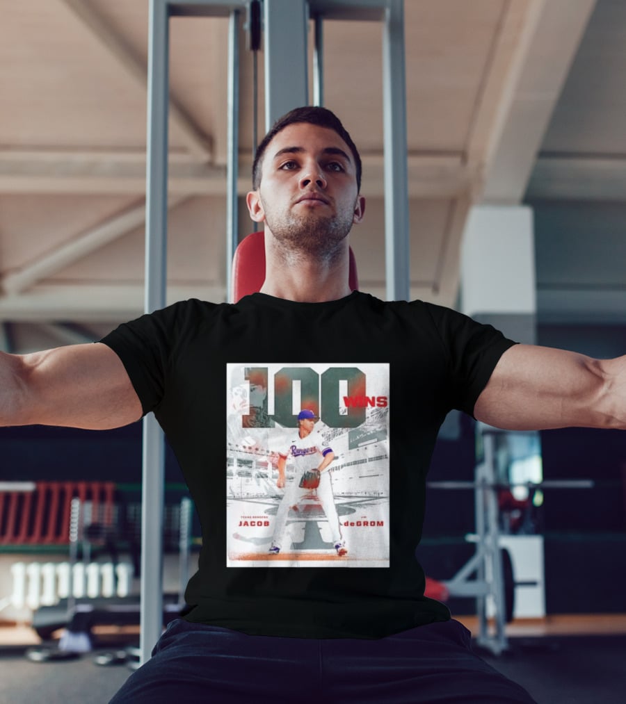 Texas Rangers Jacob DeGrom 100 Wins Achievement Baseball Celebration T-Shirt